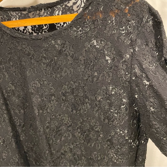 Y2k floral lace stretchy unlined long scalloped sleeve top goth rocker boho - Picture 3 of 5